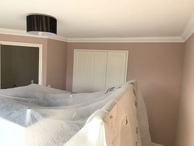 The wardrobe wall: bright blue to dusky pink — after
