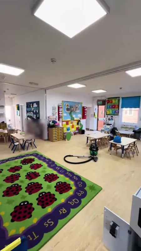 Looking across the finished playroom