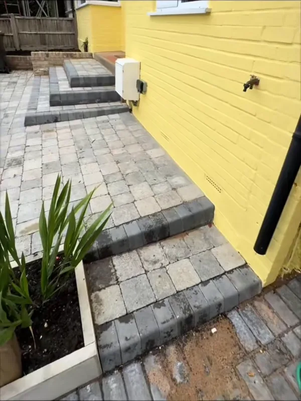 Freshly painted walls along the side path