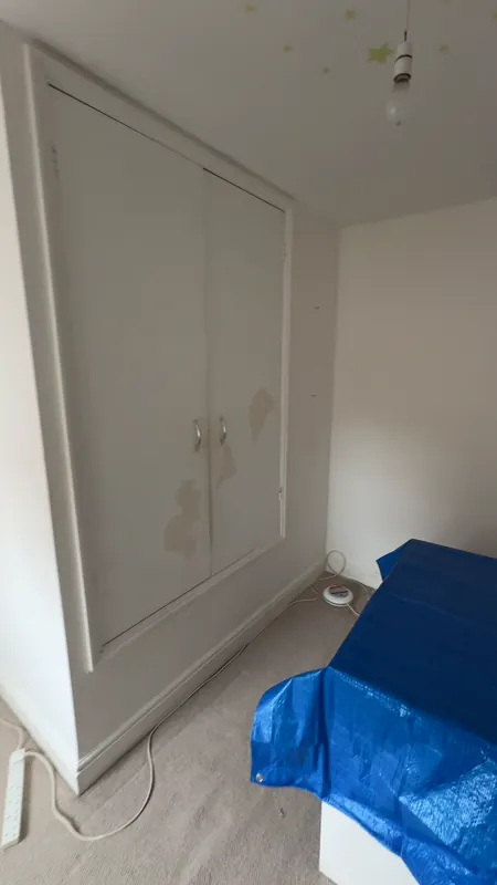 The wardrobe wall and the end of the room — before