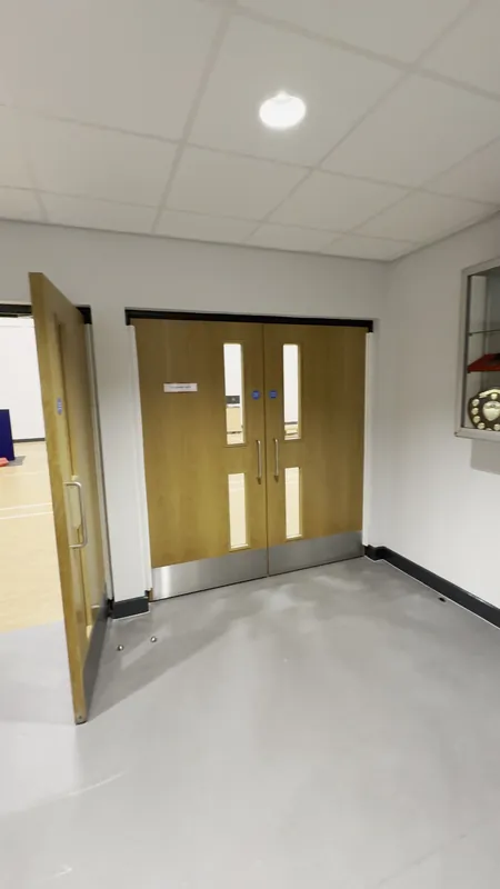 Into the sports hall from the corridor