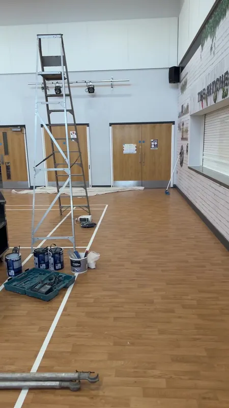 Setting up in the sports hall