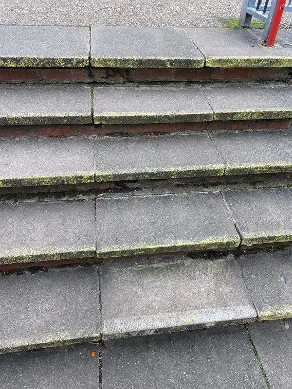 Side steps: open joints and loose edges made good — before