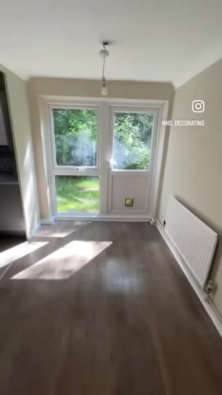 The far end of the living room, by the garden doors