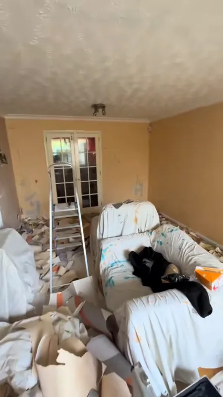 The old wallpaper stripped off