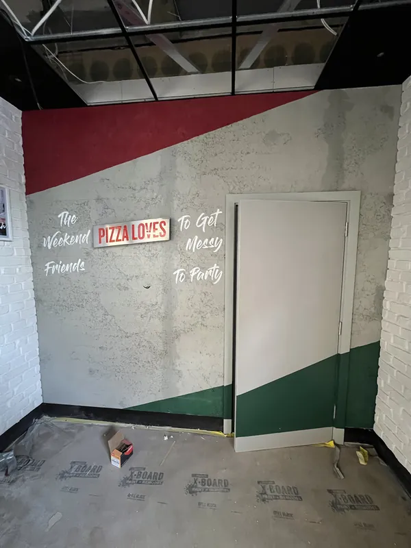 Red and green feature wall
