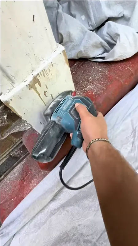 Sanding the column bases smooth