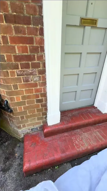 The front steps, scraped back and repainted — before
