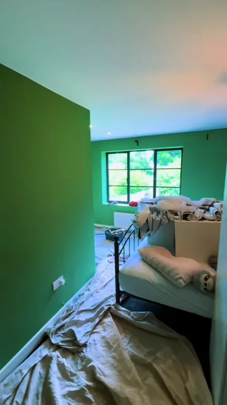 From the door: the green walls painted white — before