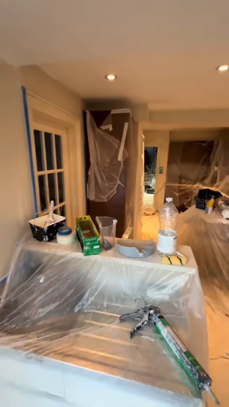 Everything sheeted while the cracks were repaired