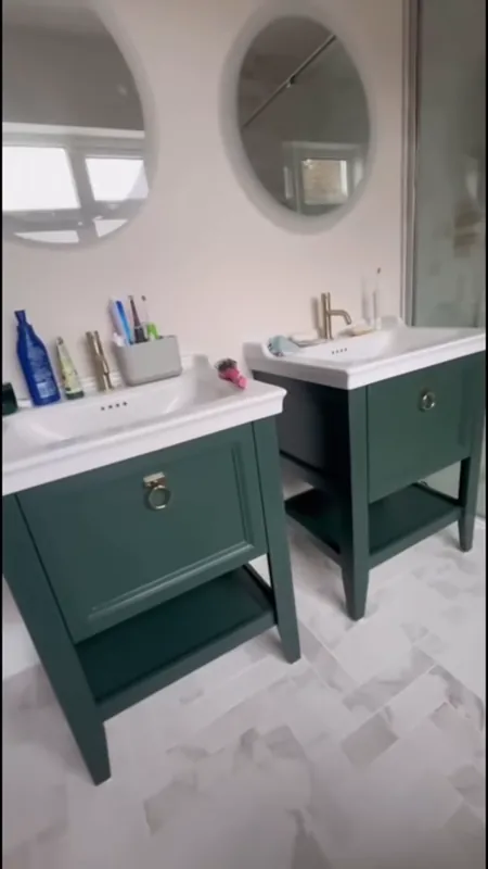 The vanity units, from cream to deep green — after