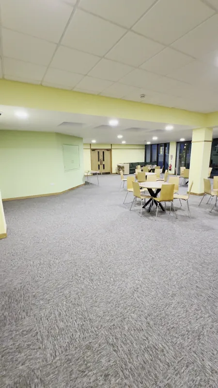 Looking from the lounge into the main hall
