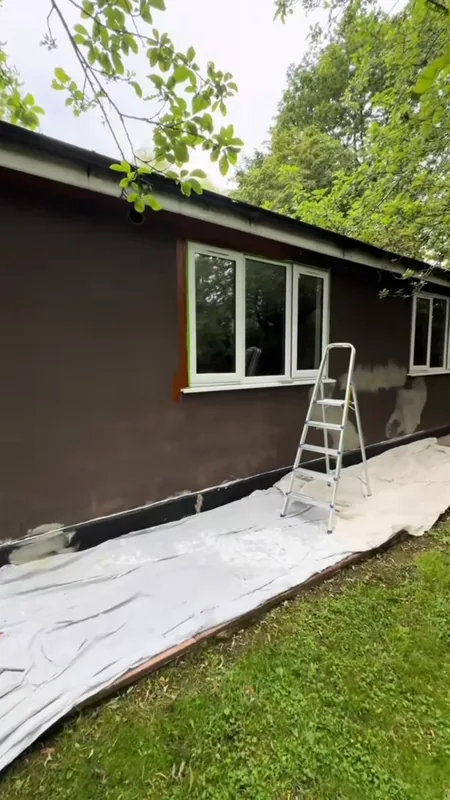 The long side: the cracks filled, then the fresh coat — during