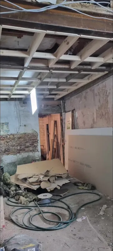 Ceilings opened up, ready for the rewire