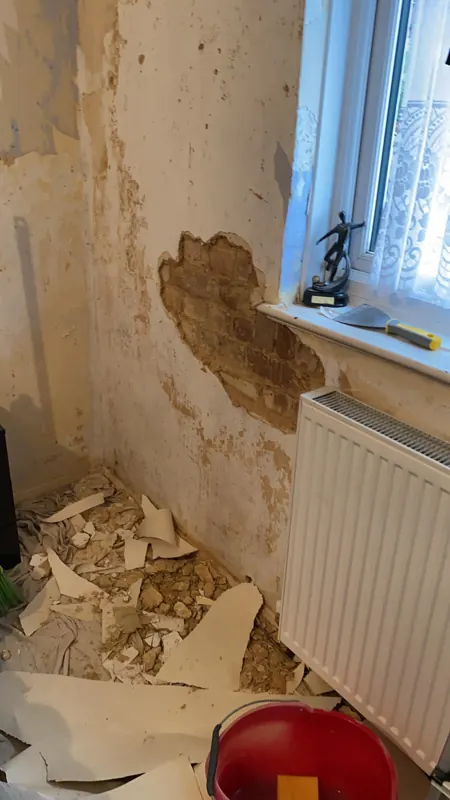 Walls stripped by the window